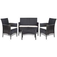 vidaxl 4-delige Loungeset met kussens poly rattan zwart