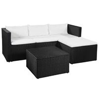 3-delige Loungeset poly rattan zwart en wit