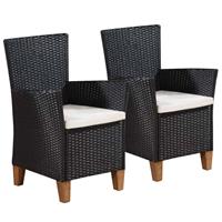 VidaXL Tuinstoelen met kussens 2 st poly rattan zwart