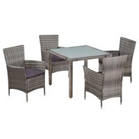 VidaXL 5-delige Tuinset met kussens poly rattan grijs