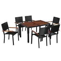 VidaXL 7-delige Tuinset poly rattan en acaciahout zwart