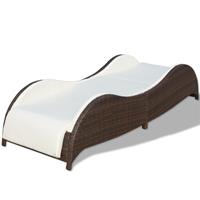 Ligbed met kussen golvend poly rattan bruin