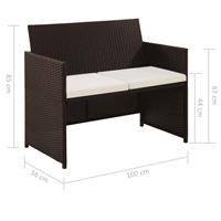 Tweezitsbank 100x56x85 cm poly rattan bruin