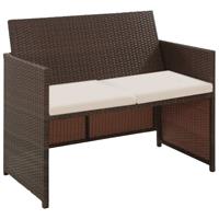 vidaXL 4-delige Loungeset met kussens poly rattan bruin