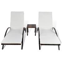 Ligbeddenset met tafel poly rattan bruin 3-delig