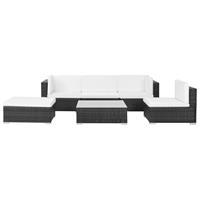 vidaXL 6-tlg. Garten-Lounge-Set mit Auflagen Poly Rattan  Schwarz