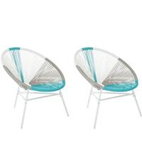 Beliani Rotan stoel wit/beige/turquoise set van 2 kunststof ACAPULCO