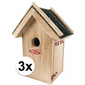 3x Houten vogelhuisjes met bitumen dakje 16x22 cm Multi