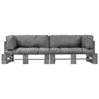 vidaXL 2-delige Loungeset pallet met grijze kussens grenenhout