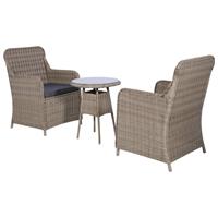 Bistroset met kussens 3-delig poly rattan bruin