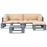 4-delige Loungeset Pallet Met Zandkleurige Kussens Hout