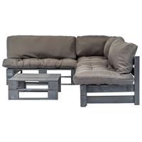 4-delige Loungeset Pallet Met Grijze Kussens Hout