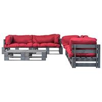 6-delige Loungeset Pallet Met Rode Kussens Hout