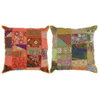 VidaXL Kussens patchwork handgemaakt 45x45 cm oranje/groen 2 st