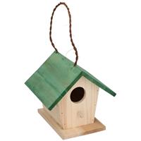 Houten vogelhuisje/nestkastje met groen dak 17 cm