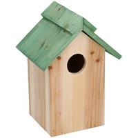 Houten vogelhuisje/nestkastje met groen dak 24 cm Multi