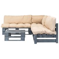 4-delige Loungeset Pallet Met Zandkleurige Kussens Hout