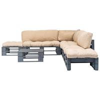 6-delige Loungeset Pallet Met Zandkleurige Kussens Hout
