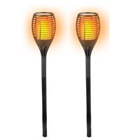 2x Solar LED tuinfakkels zwart 77 cm Zwart