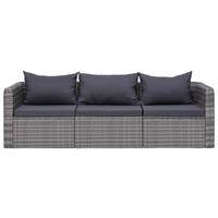 3-delige Loungeset met kussens poly rattan grijs