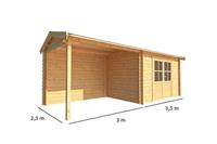 Warentuin Blokhut met overkapping Fenna 650 cm bij 250 cm diep Zadeldak