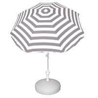 Voordelige set grijs/wit gestreepte parasol en parasolvoet wit Wit