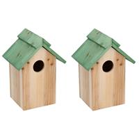 Lifetime Garden 2x Houten vogelhuisje/nestkastje met groen dak 24 cm Multi