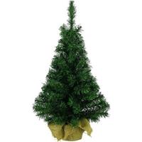 Decoris Groene kunst kerstboom 90 cm met jute zak/kluit Groen