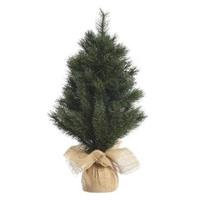 Decoris Groene kunst kerstboom 45 cm met jute zak/kluit Groen