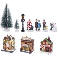 Kerstdorp kersthuisjes en accessoires set 17dlg met LED Multi