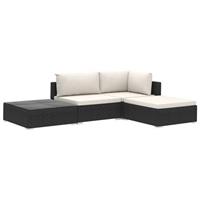 VidaXL 4-delige Loungeset met kussens poly rattan zwart