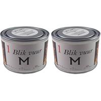 2x Tuinfakkels vuur verlichting in blik 11 x 7,5 cm 4 branduren Zilver