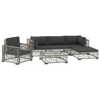 VidaXL 6-delige Loungeset met kussens poly rattan grijs