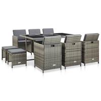 vidaXL 11-tlg. Garten-Essgruppe mit Auflagen Poly Rattan  Grau