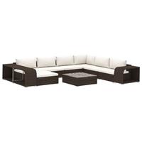 vidaxl  10-delige Loungeset met kussens poly rattan bruin