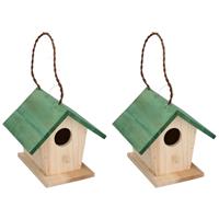 Lifetime Garden 2x Houten vogelhuisjes/nestkastjes met groen dak 17 cm Multi