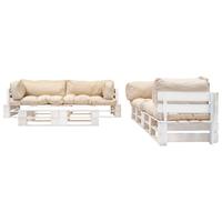 vidaXL 6-tlg. Garten-Paletten-Sofagarnitur Sandfarbige Kissen Holz Beige
