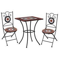 vidaXL 3-tlg. Bistro-Set Mosaik Keramik Terrakotta und Weiß Braun