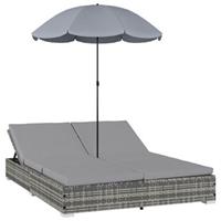 vidaXL Outdoor-Loungebett mit Sonnenschirm Poly Rattan  Grau