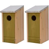 Decoris 2x Houten vogelhuisjes/nestkastjes lichtgroene voorzijde 26 cm Groen