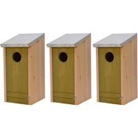 Decoris 3x Houten vogelhuisjes/nestkastjes lichtgroene voorzijde 26 cm Groen