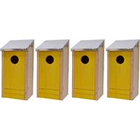 Decoris 4x Houten vogelhuisjes/nestkastjes gele voorzijde 26 cm Geel