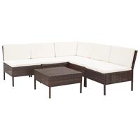 VidaXL 6-delige Loungeset met kussens poly rattan bruin