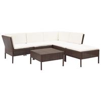 VidaXL 6-delige Loungeset met kussens poly rattan bruin