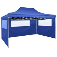 vidaXL Partytent met 3 zijwanden inklapbaar 3x4 m staal blauw