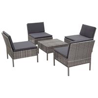 vidaXL 5-delige Loungeset met kussens poly rattan grijs