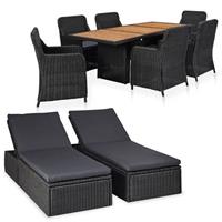 VidaXL 9-delige Loungeset poly rattan zwart