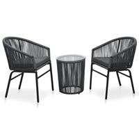 vidaXL 3-tlg. Bistro-Set mit Kissen PVC Rattan  Anthrazit