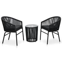 VidaXL 3-delige Bistroset met kussens PVC-rattan zwart