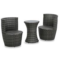 vidaXL 3-tlg. Bistro-Set mit Auflagen Poly Rattan  Grau